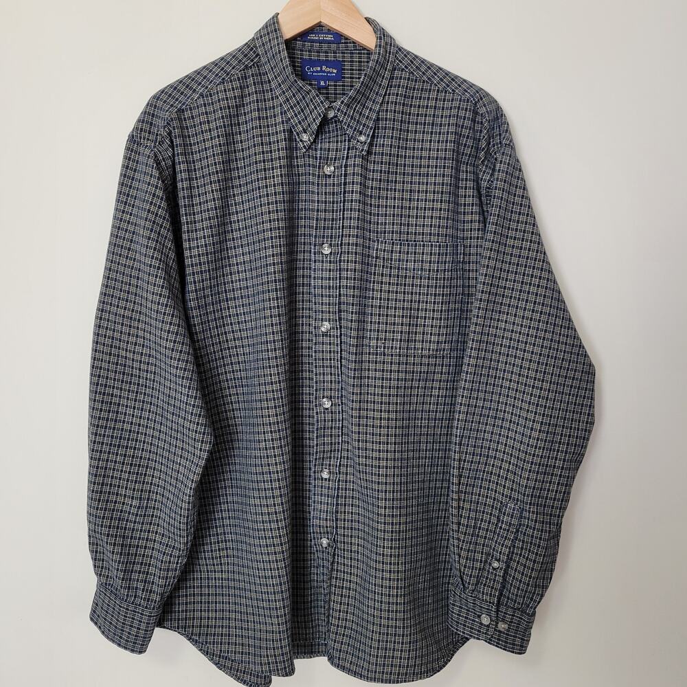 Club Room Size XL Casual Button Down Long Sleeve Shirt Black Plaid